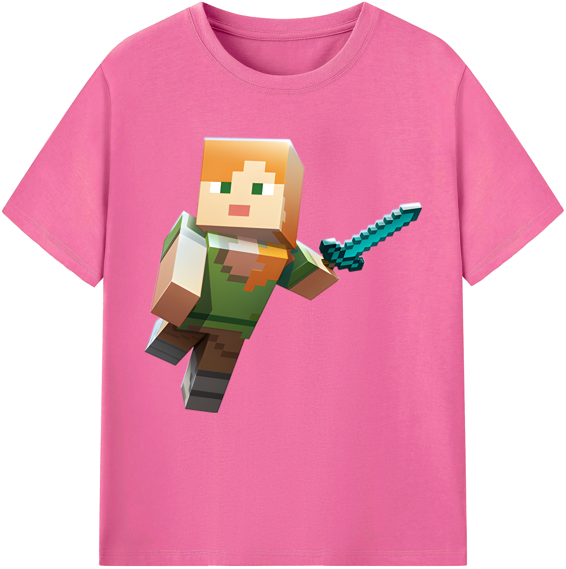 （画像用） マインクラフト ブロックの世界 Minecraft MC Block world レディースカジュアルプリントTシャツ（綿100％）